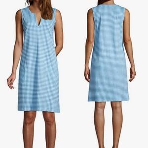 Lands' End Blue And White Gingham Check Sleeveless Jersey Swim Cover Up Dress XL